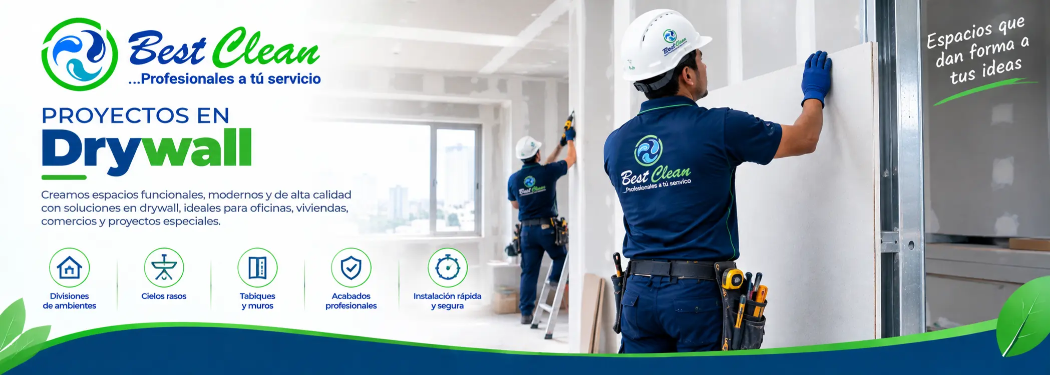 Profesional instalando una estructura de drywall