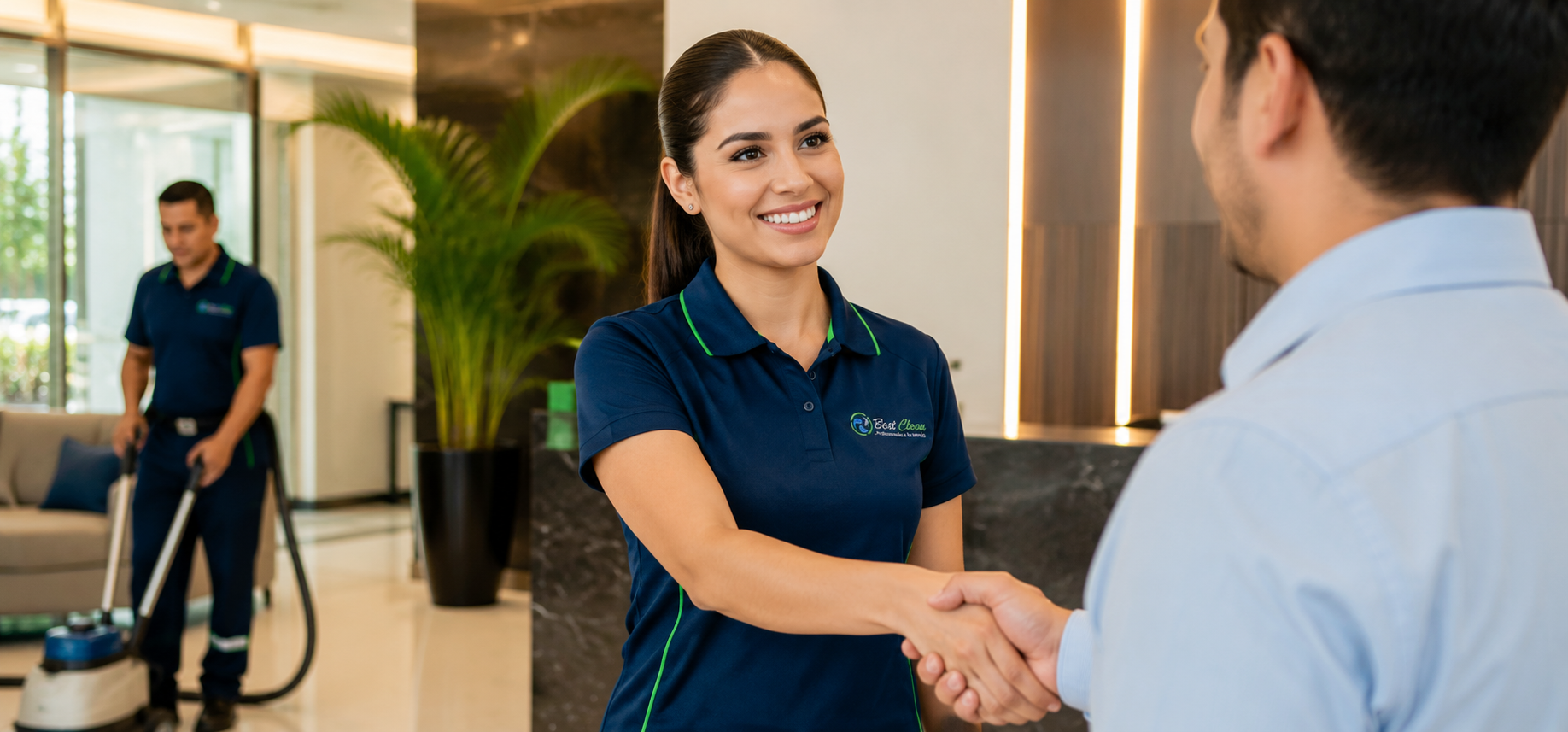 Equipo de Bestclean atendiendo a una cliente con trato profesional y cercano